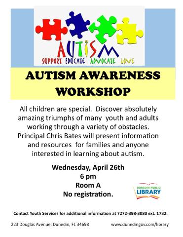 Autism Awareness Workshop on April 26th at 6 pm Room A