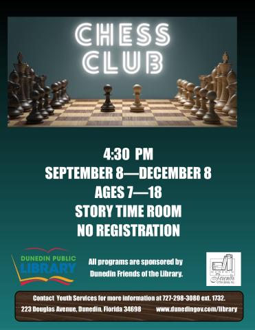 Chess Club for Youth and Teens ages 7 -18.  Prior experience not required.  Our teen volunteers will teach you how to play.