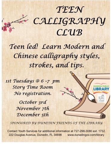 Learn Modern and Chinese calligraphy styles, strokes and tips from our teen Dunedin Youth Volunteers.