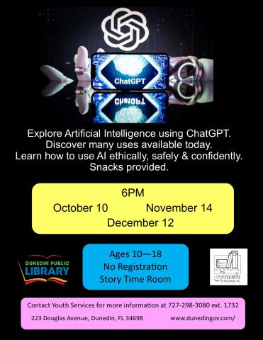 Explore Artificial Intelligence using ChatGPT.  Learn how to use AI ethically, safely and confidently while exploring many uses available today. 