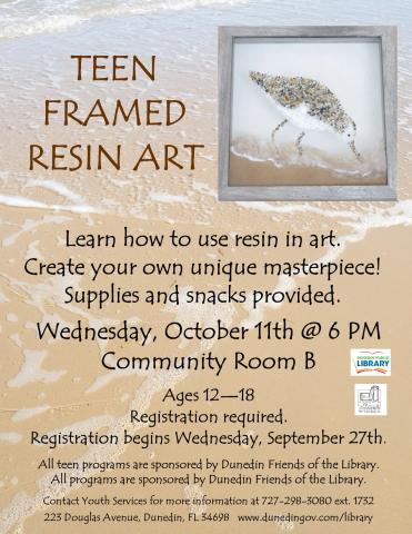 Teen Framed Resin Art class for ages 12 - 18.
