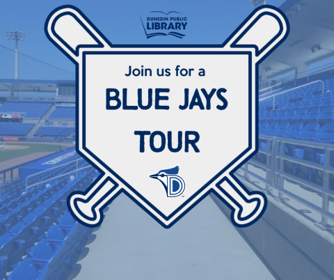 Picture of the stadium in the background, bats and text