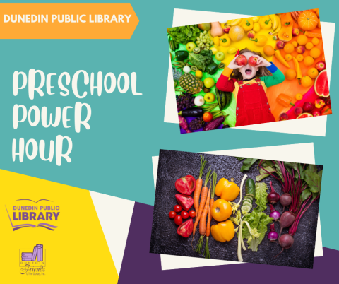 Rainbow veggies pictured as well as child with veggies surrounding them.