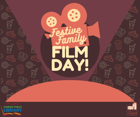 Text with a film camera as the center