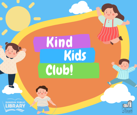 Bright colored abstract shape with children surrounding the text