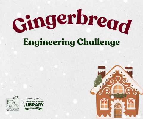 Text with a Gingerbread house and logos