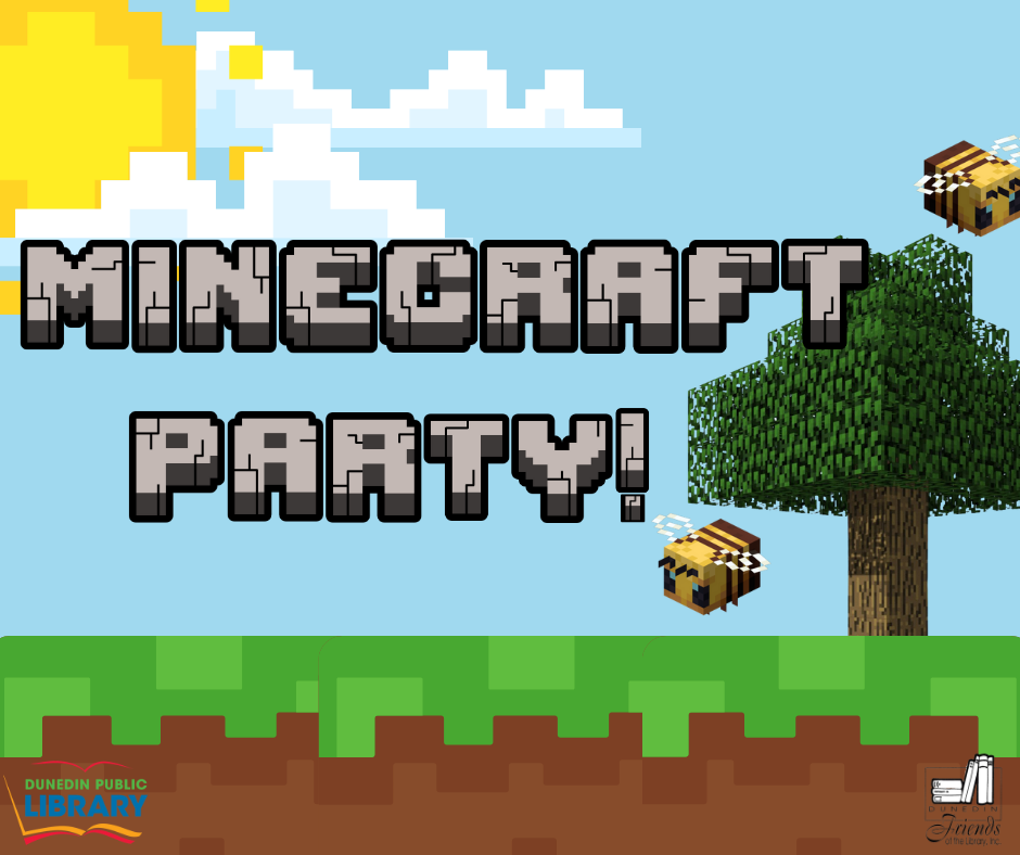 Minecraft style outdoor scene with title