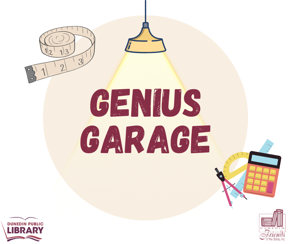 Science tools surrounding text with a garage light above