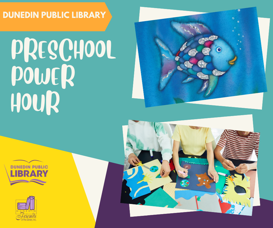 Pictures of rainbow fish and children crafting with text