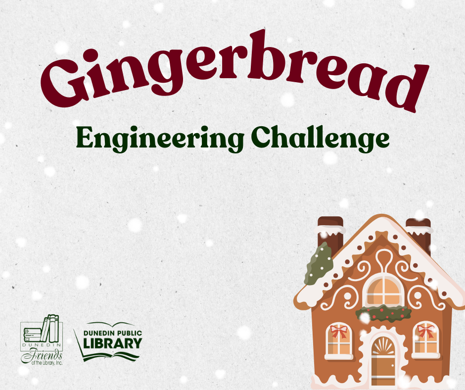 Text with a Gingerbread house and logos